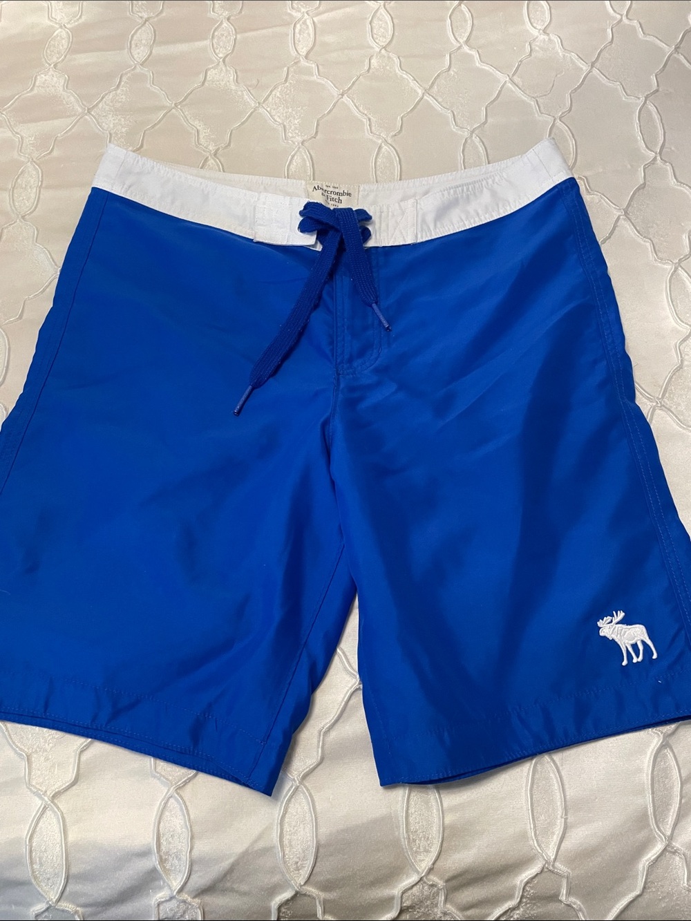 Vintage Abercrombie & Fitch Blue Swim Board Shorts with White Waistband